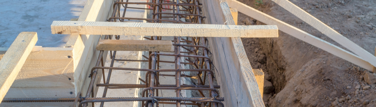 Foundation site of new building, details and reinforcements with